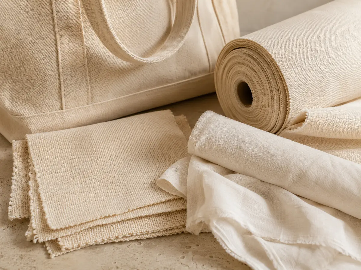 Canvas / Cotton material texture and a finished bag application