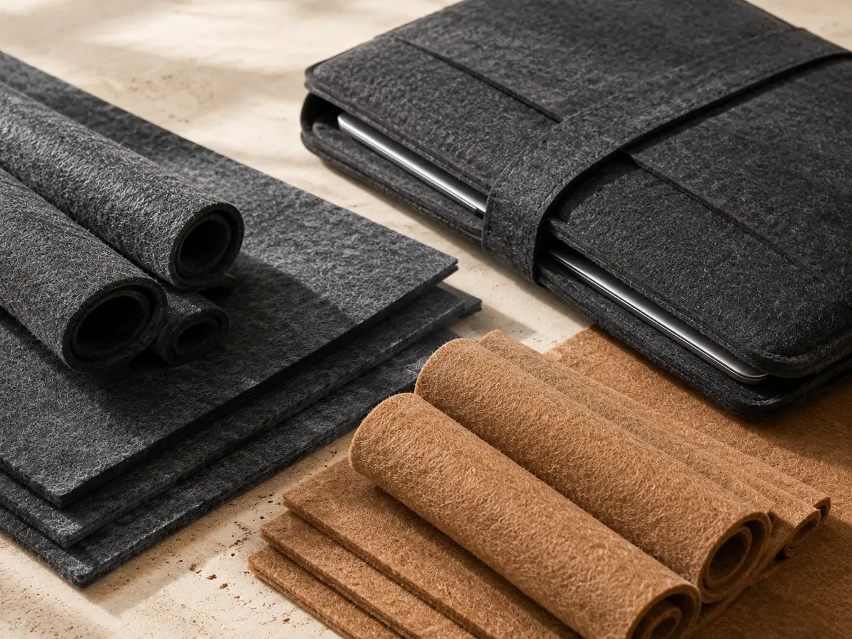 Felt material texture and a finished bag application
