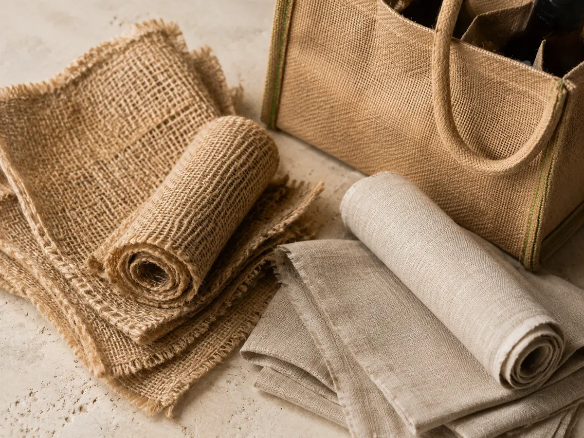 Jute / Linen material texture and a finished bag application