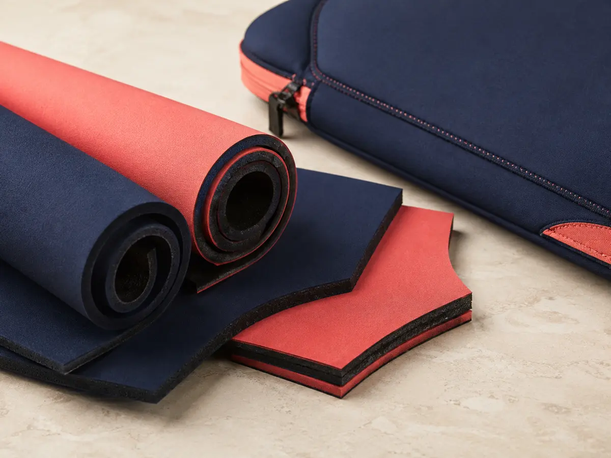 Neoprene material texture and a finished bag application