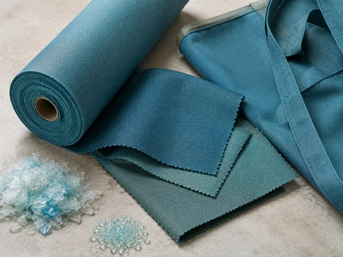 RPET material texture and a finished bag application
