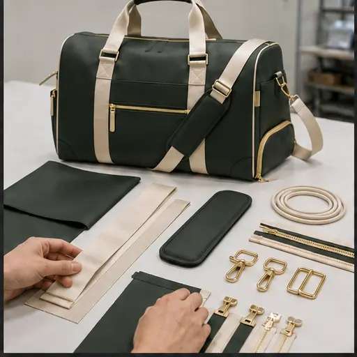 Material sourcing for custom travel bag production